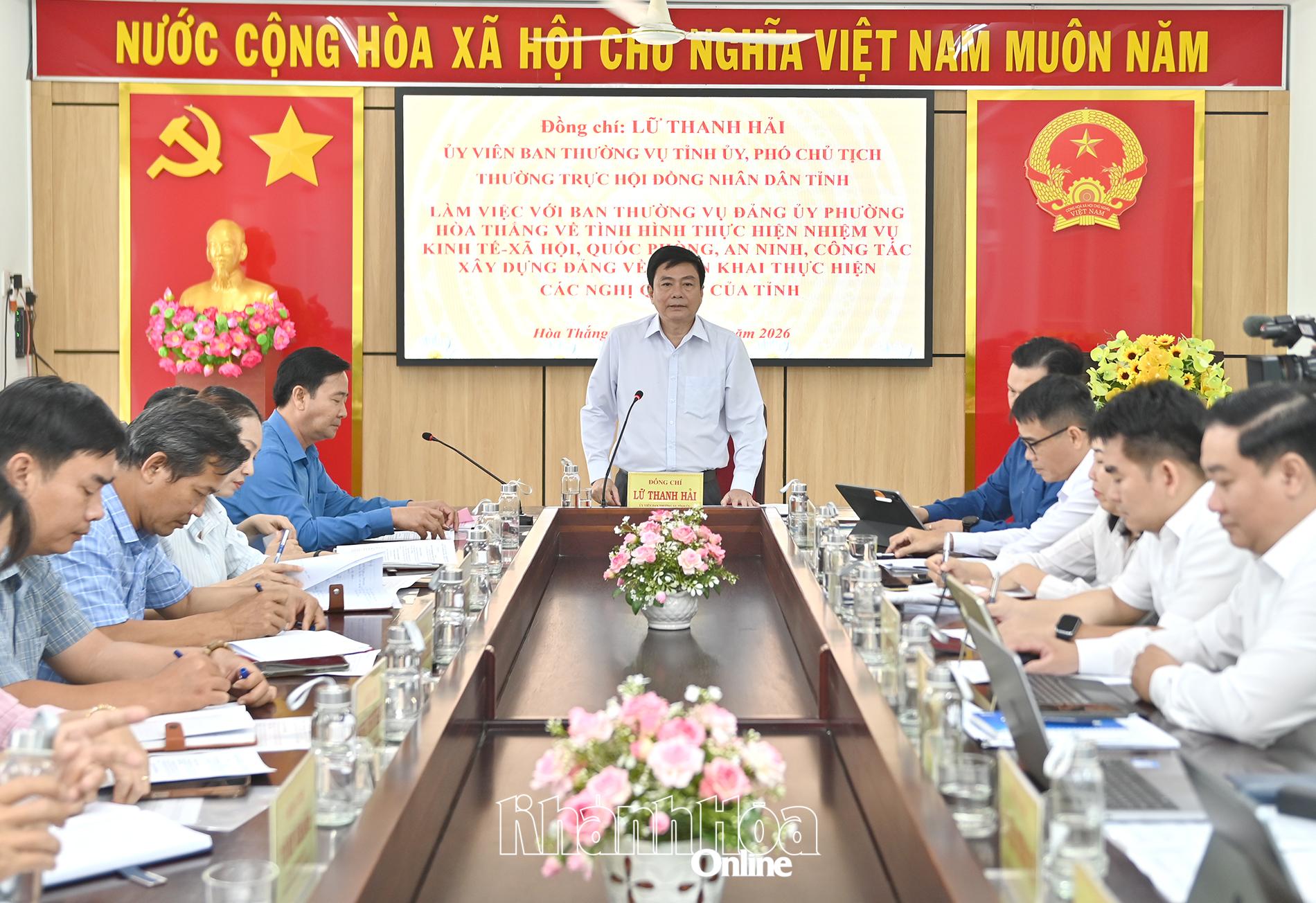 Đồng chí Lữ Thanh Hải-Ủy viên Ban Thường vụ Tỉnh ủy, Phó Chủ tịch Thường trực HĐND tỉnh chủ trì buổi làm việc.