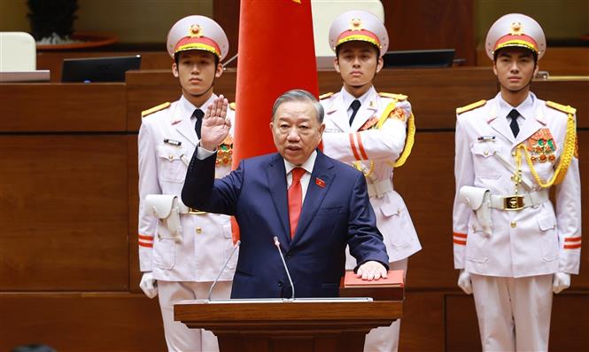 Chủ tịch nước Cộng hoà xã hội chủ nghĩa Việt Nam Tô Lâm tuyên thệ nhậm chức. Ảnh: Dương Giang/TTXVN