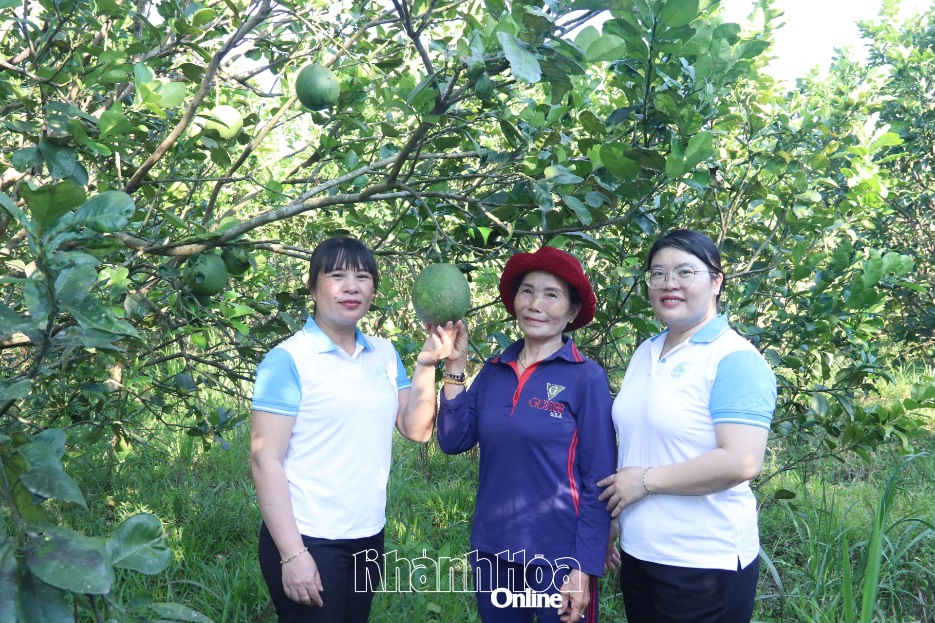 Lãnh đạo Hội Liên hiệp Phụ nữ xã hỏi thăm tình hình sản xuất của gia đình bà Nguyễn Thị Ngọc (thôn Thạch Định).