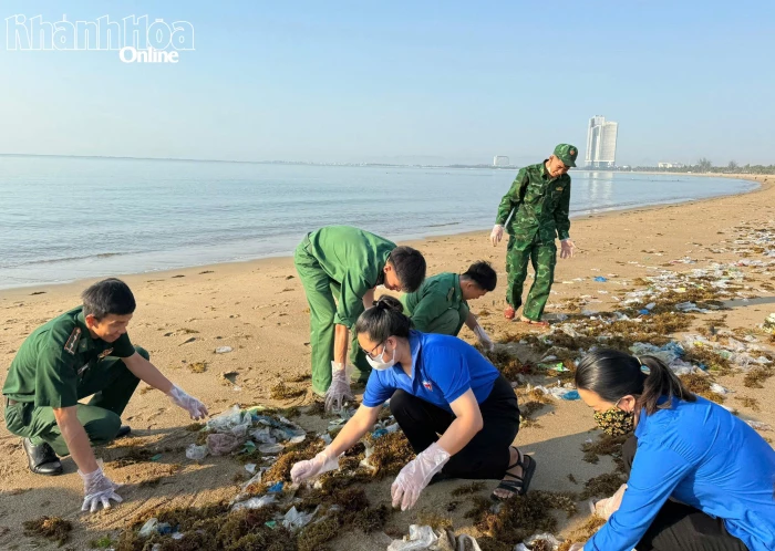 Đoàn phường Ninh Chử ra quân vệ sinh bờ biển Ninh Chử