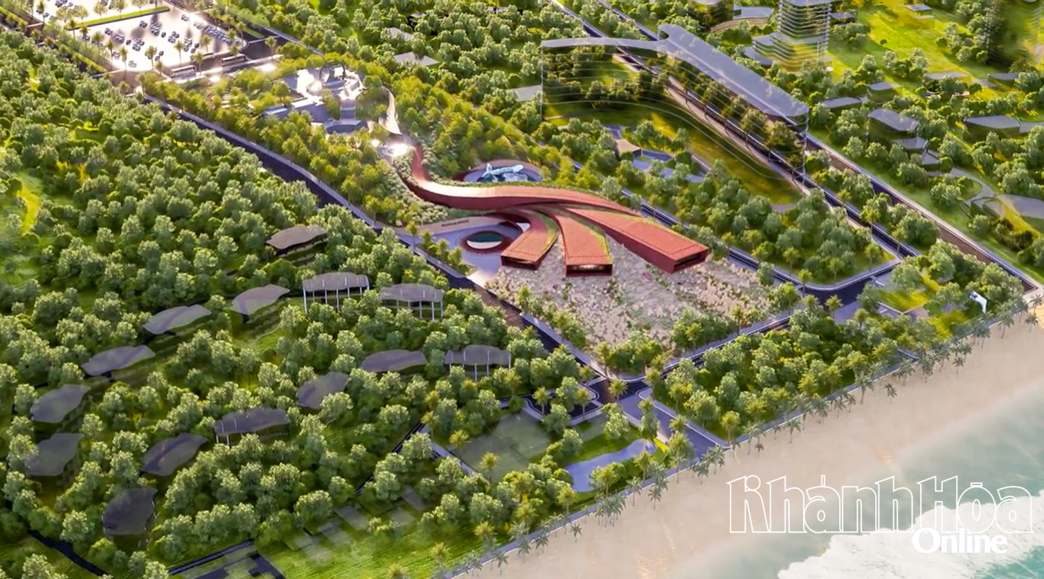 Phối cảnh công trình Bảo tàng Trường Sa nổi bật giữa không gian khu vực Bãi Dài.