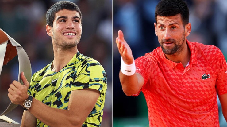 Alcaraz (phải) và Djokovic sẽ cạnh tranh vị trí số một thế giới tại Rome Masters