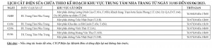 Lịch cắt điện Khu vực Nha Trang từ ngày 31-05 đến ngày 05-06-2023