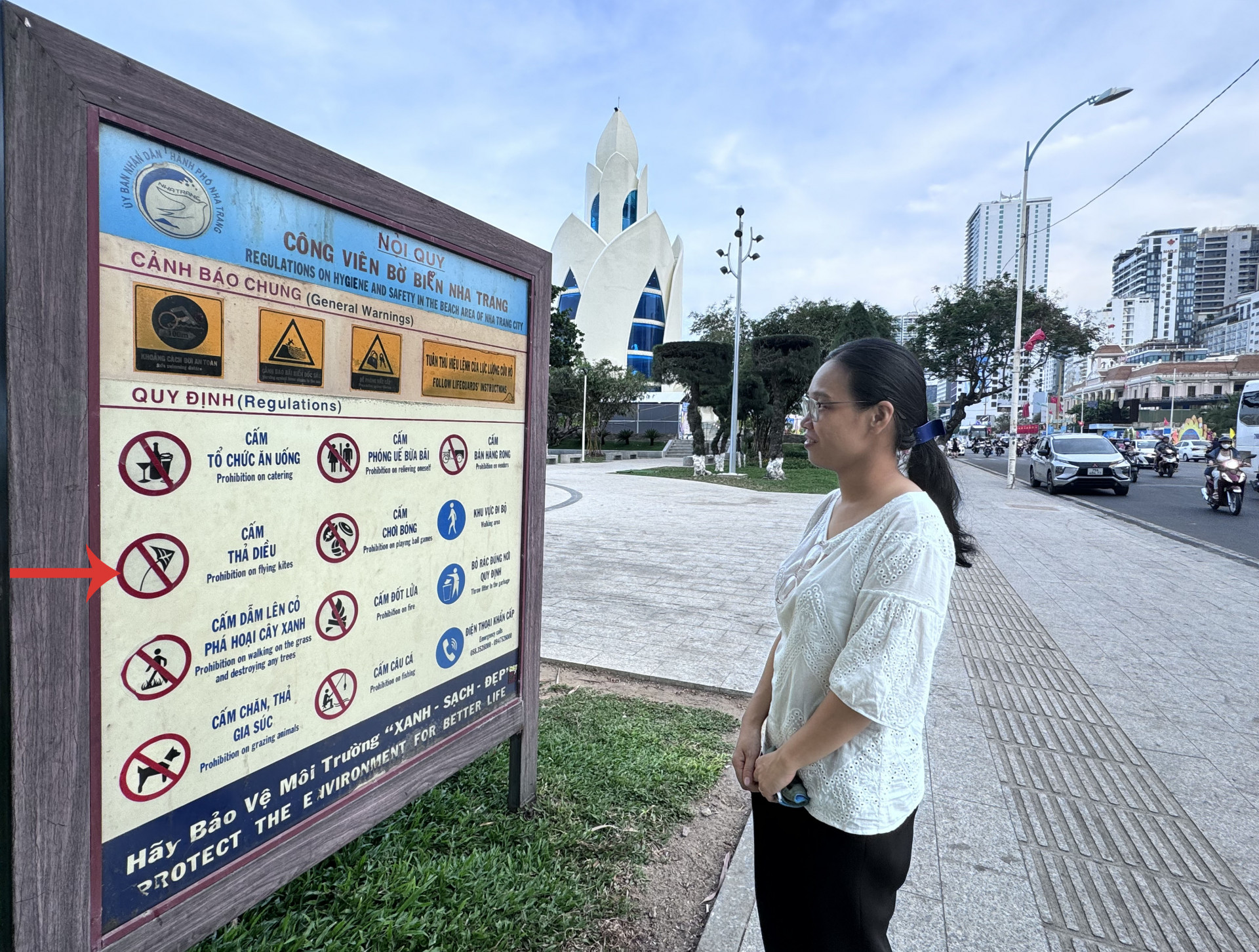 Nội quy công viên bờ biển Nha Trang có quy định cấm thả diều.