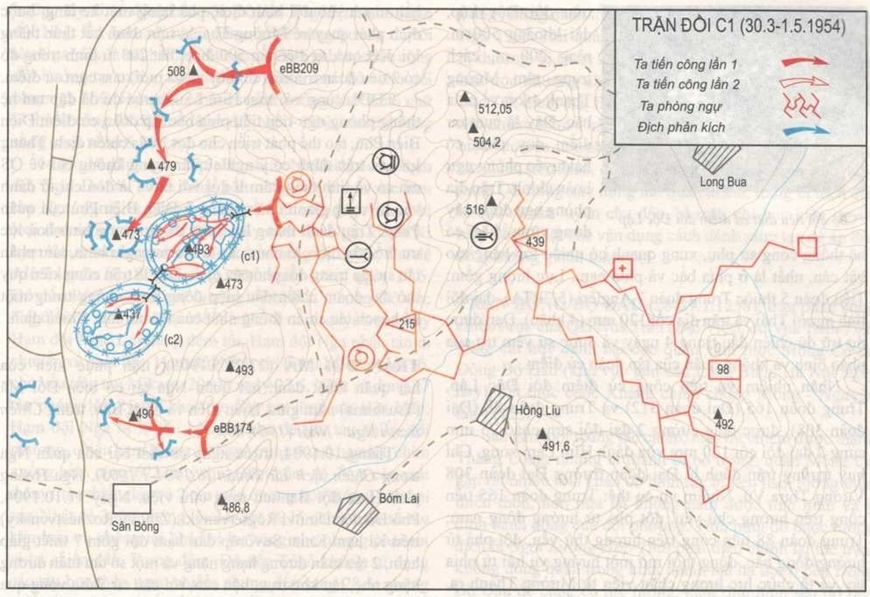 Lược đồ về diễn biến trận đánh cứ điểm C1. Ảnh: TTXVN  

