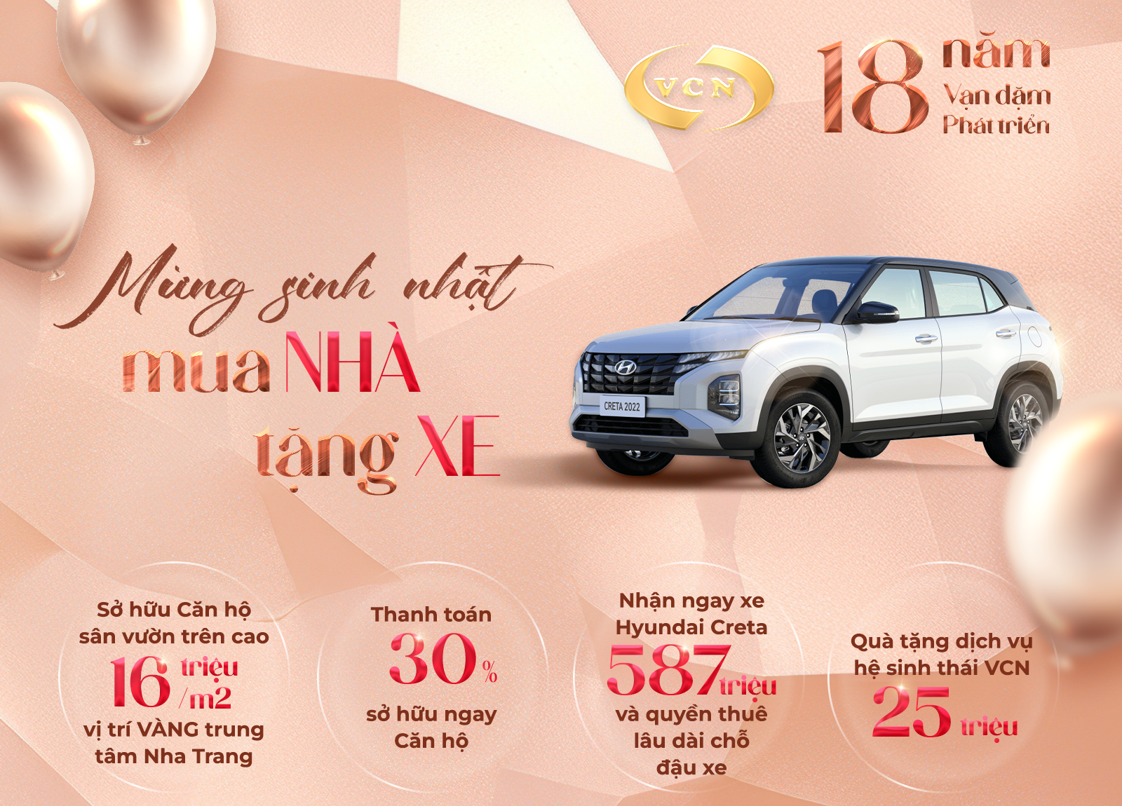 Sở hữu Căn hộ cao cấp VCN với nhiều ưu đãi mừng sinh nhật 18 năm Công ty VCN