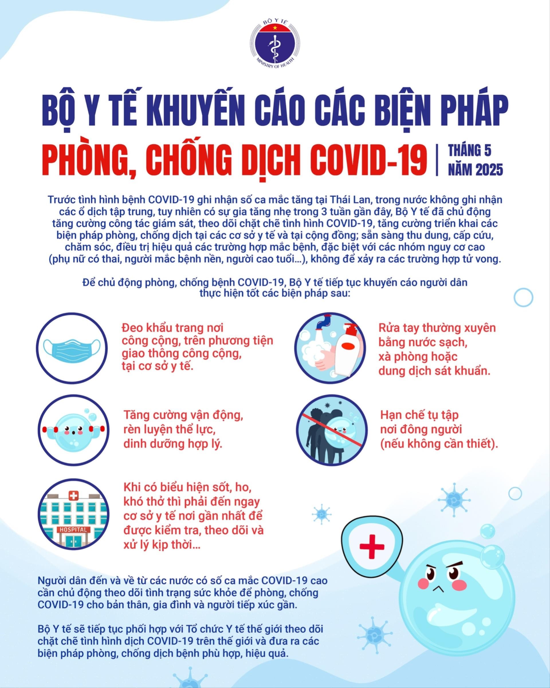 Thông báo mới nhất của Bộ Y tế về các biện pháp phòng, chống dịch Covid-19. Ảnh: Bộ Y tế cung cấp