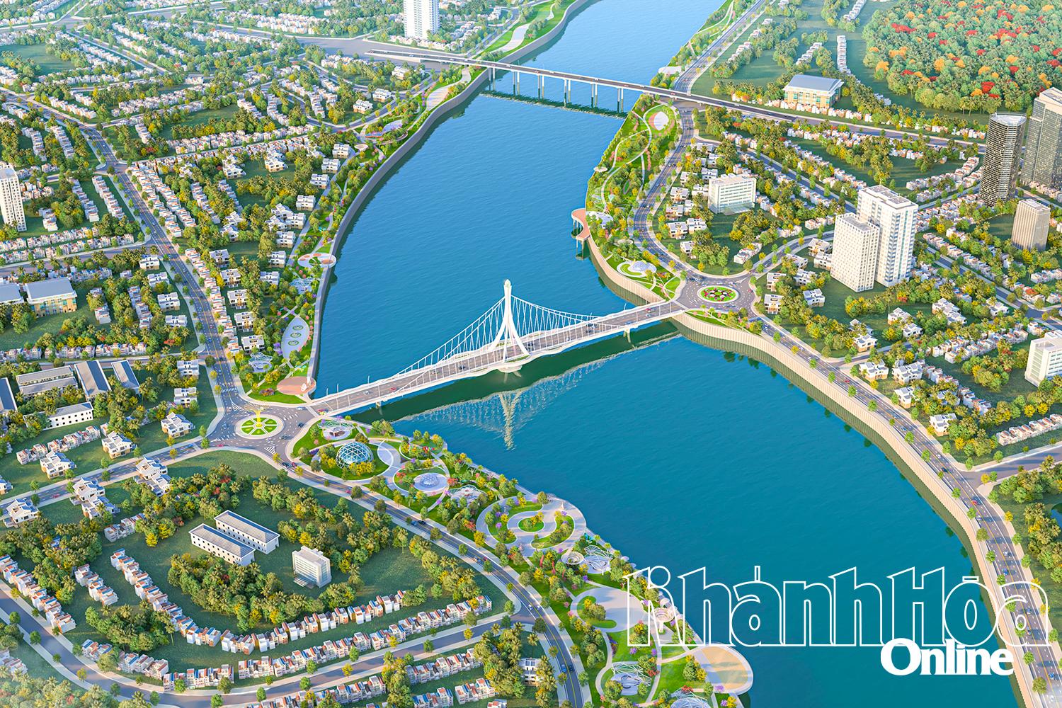 Phối cảnh cầu Phú Kiểng theo phương án đoạt giải nhất.
