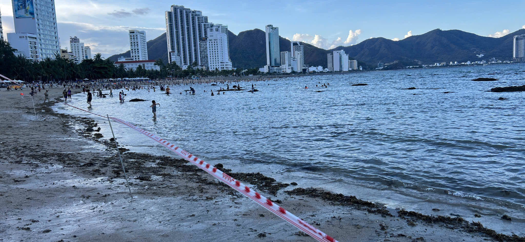 Giăng dây phân vùng bờ biển tạm thời để bảo vệ san hô ở biển Hòn Chồng - Đặng Tất.