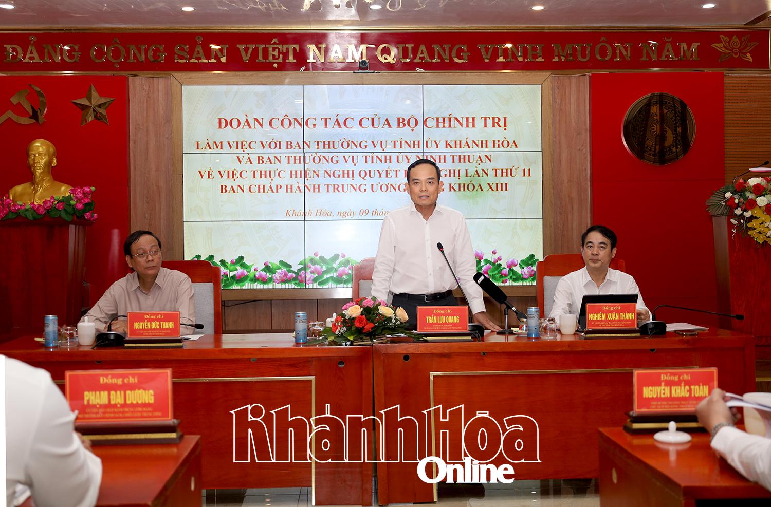 Đoàn công tác của Bộ Chính trị làm việc với Ban Thường vụ Tỉnh ủy Khánh Hòa và Ninh Thuận về thực hiện Nghị quyết Hội nghị lần thứ 11 Ban Chấp hành Trung ương Đảng khóa XIII