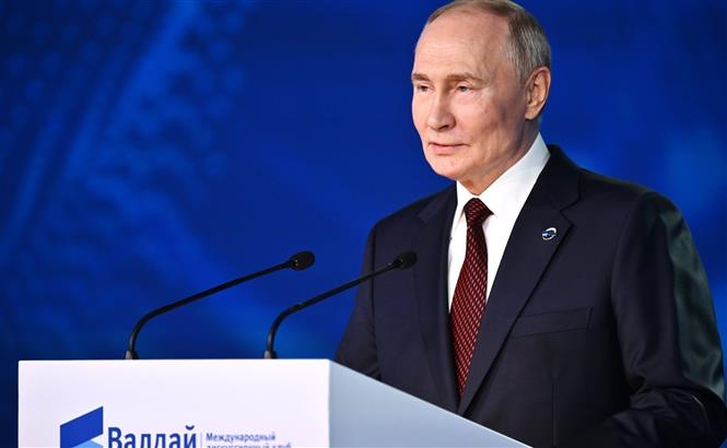 Tổng thống Nga Vladimir Putin phát biểu tại một sự kiện ở Moskva. Ảnh: AA/TTXVN