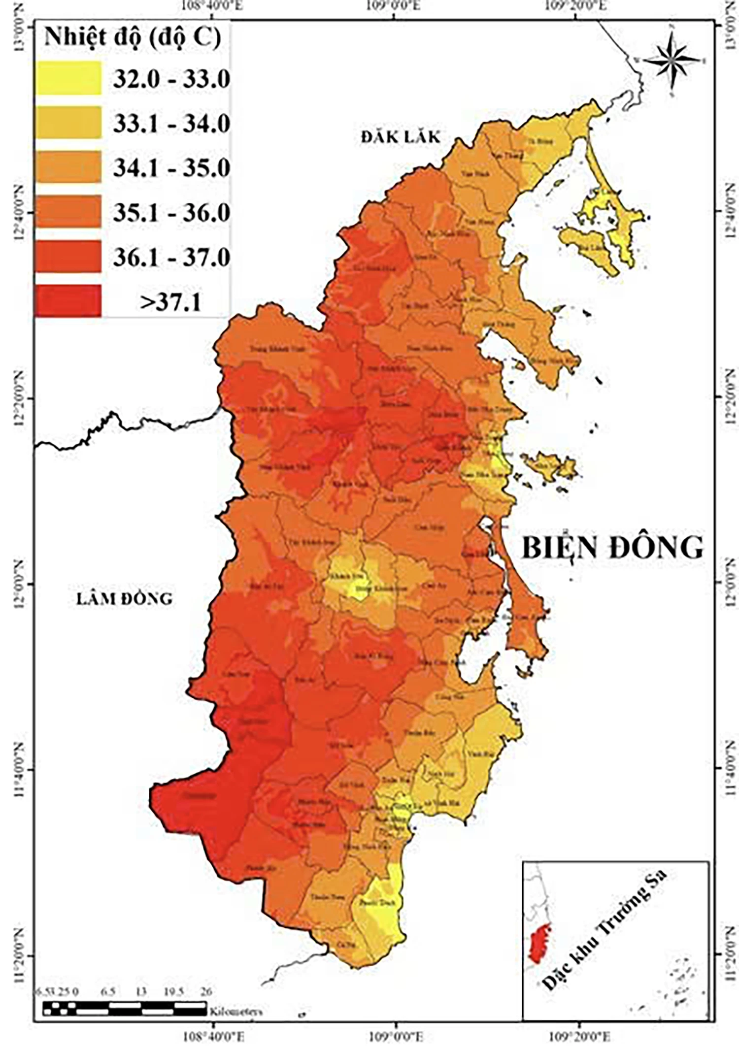 Bản đồ dự báo nhiệt độ cao nhất trong 24 giờ tới.