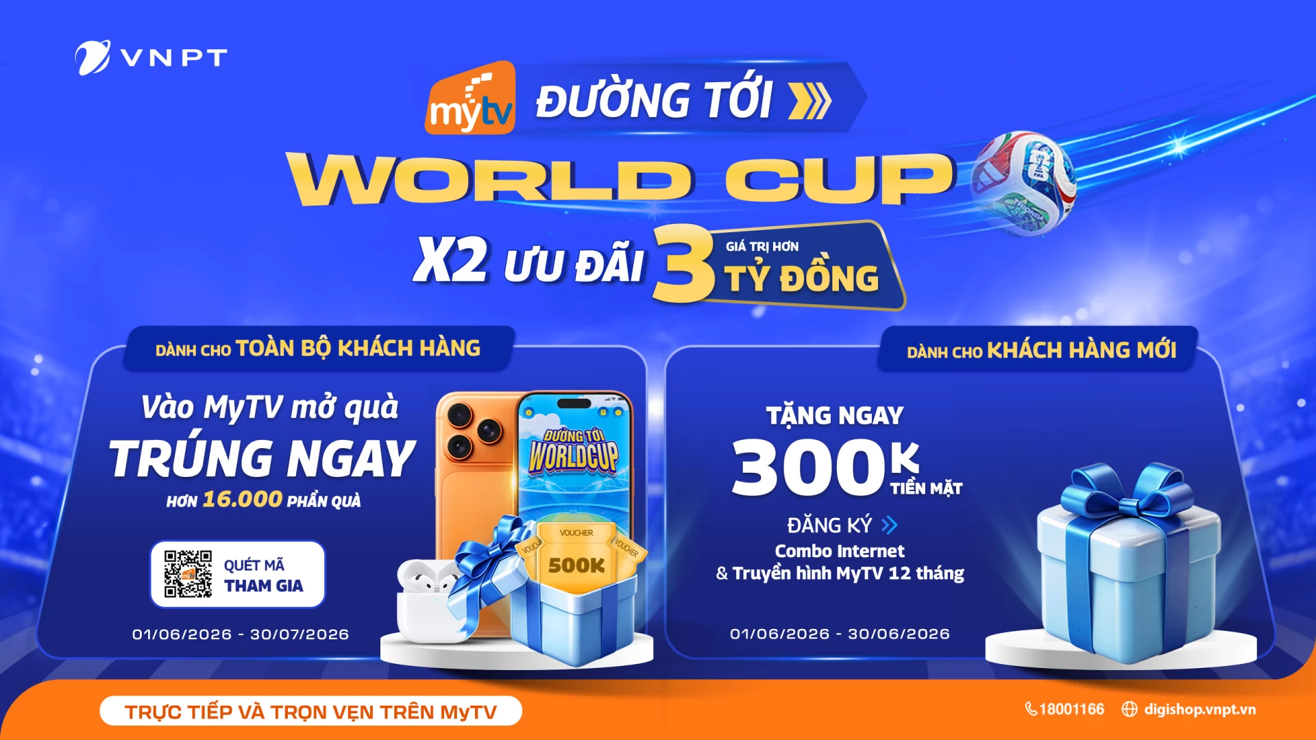 Khách hàng của MyTV thưởng thức World Cup 2026 cùng cơ hội nhận quà Iphone 17 Pro Max, AirPods 4