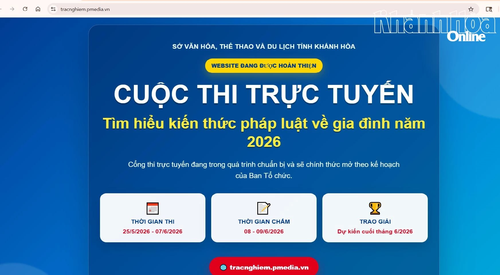 Thí sinh tham gia bằng hình thức trực tuyến tại website: https://tracnghiem.pmedia.vn. Ảnh chụp màn hình
