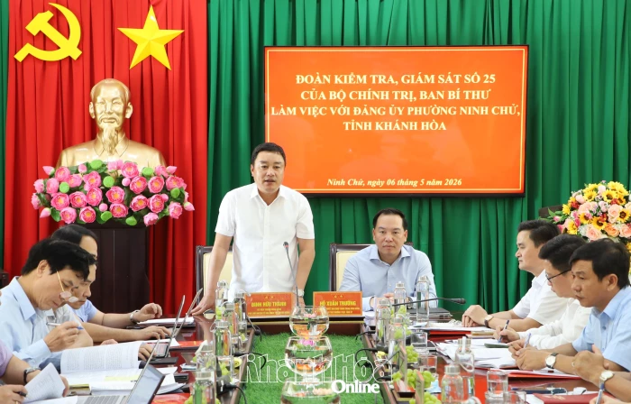 Đoàn Kiểm tra, giám sát số 25 của Bộ Chính trị, Ban Bí thư làm việc với Đảng ủy phường Ninh Chử
