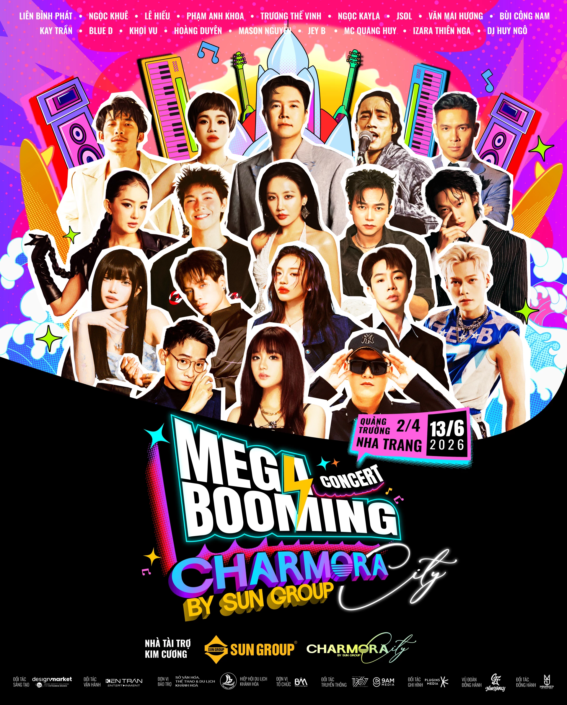 Hình ảnh những nghệ sĩ được giới thiệu sẽ tham gia nhạc hội Mega Booming - Charmora City vào tháng 6 tới.