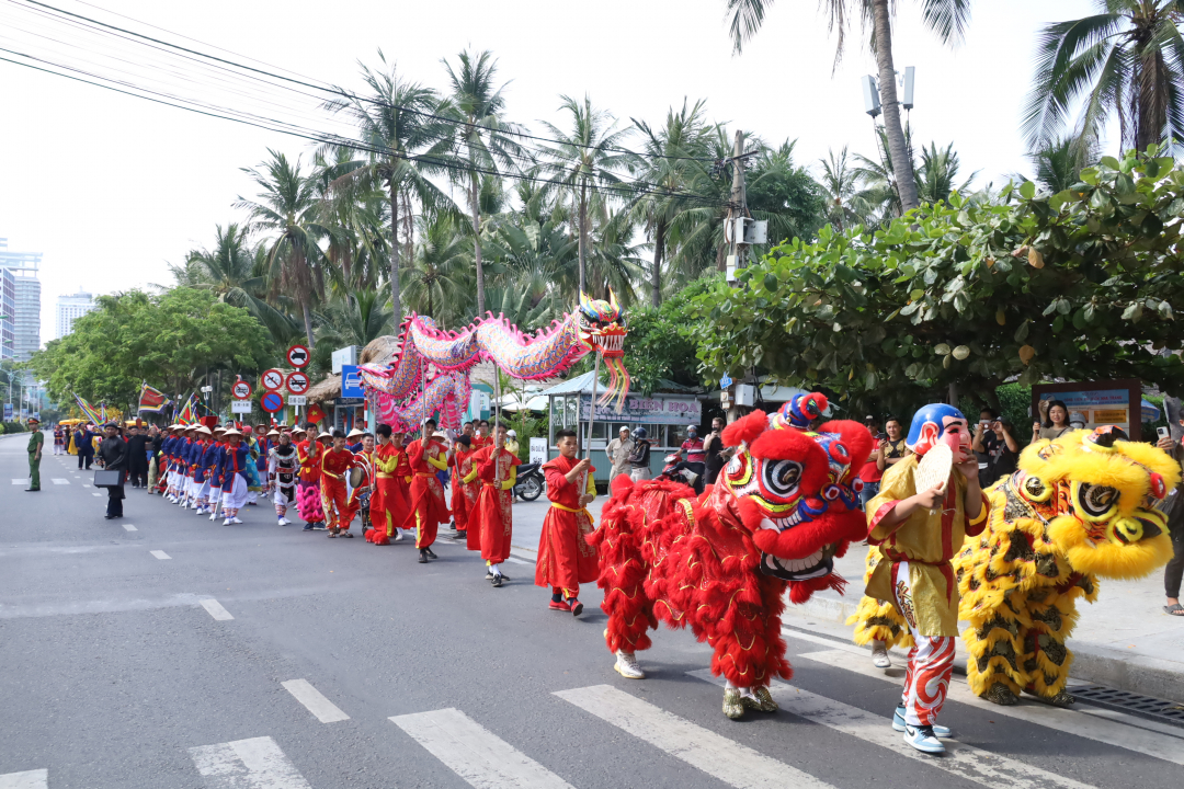 Participants marching in procession

