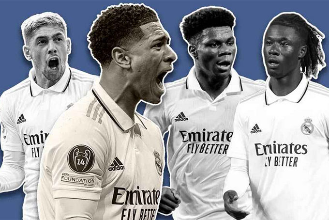 
Jude Bellingham, Eduardo Camavinga và Aurelien Tchouameni hứa hẹn sẽ là bộ 3 tiền vệ trụ cột của Real Madrid trong tương lai.