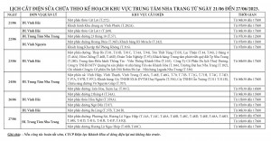 Lịch cắt điện Khu vực Nha Trang từ ngày 21-06 đến ngày 27-06-2023