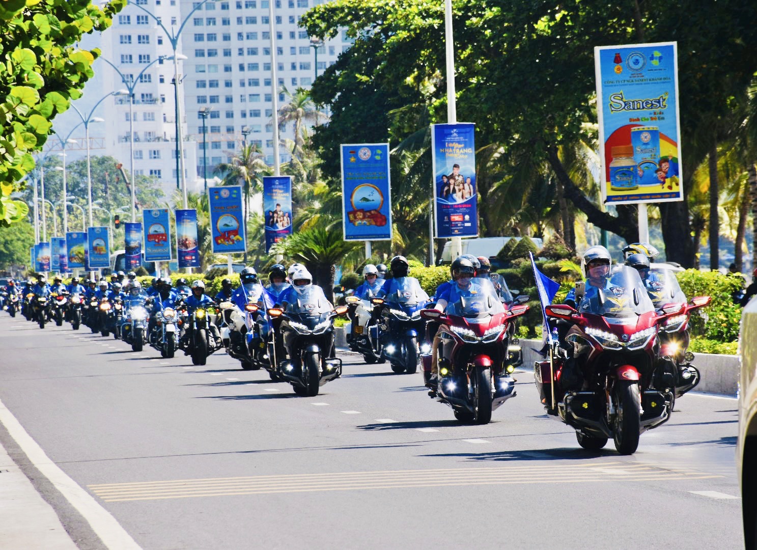 Harley Davidson motorcycles parading on Tran Phu Street

