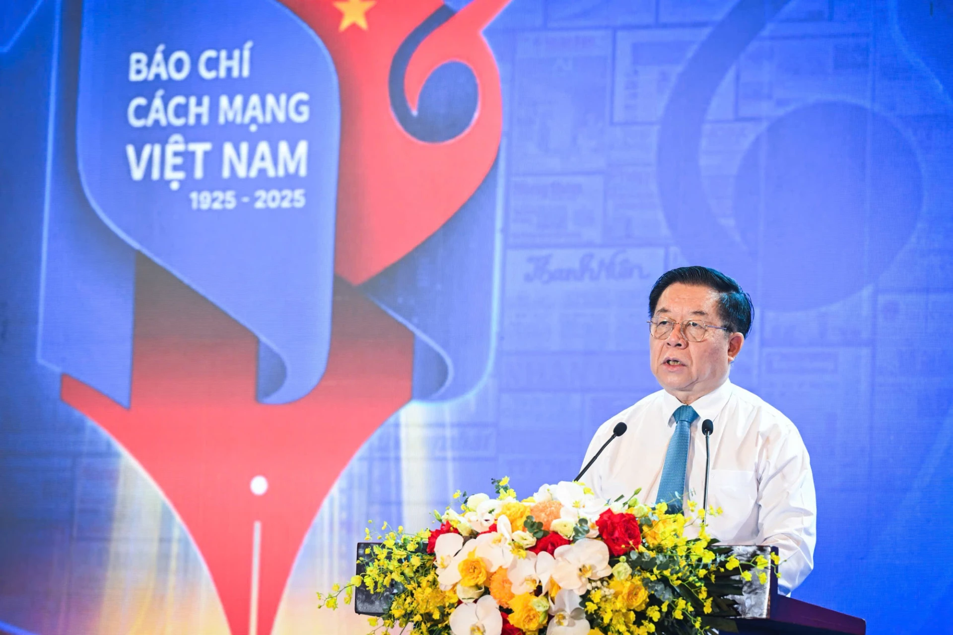 Đồng chí Nguyễn Trọng Nghĩa, Ủy viên Bộ Chính trị, Bí thư Trung ương Đảng, Trưởng Ban Tuyên giáo và Dân vận Trung ương phát biểu tại lễ khai mạc Hội Báo toàn quốc năm 2025.
