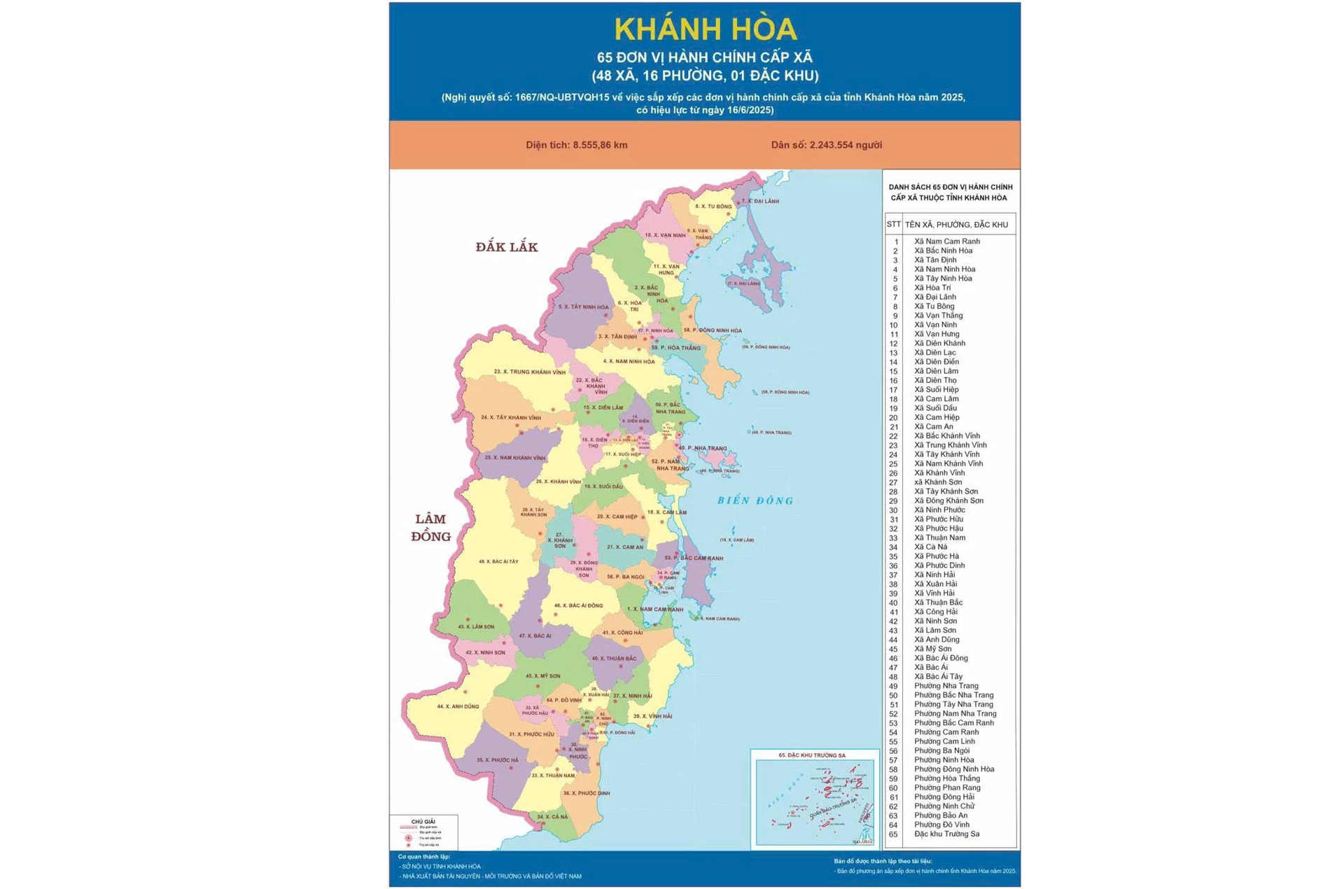 Danh sách 65 đơn vị hành chính cấp xã thuộc tỉnh và bản đồ địa giới hành chính tỉnh Khánh Hòa