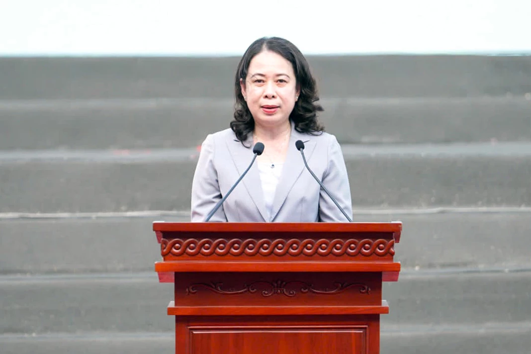 Phó Chủ tịch nước Võ Thị Ánh Xuân phát biểu tại lễ phát động phong trào. Ảnh: Báo Lao Động.