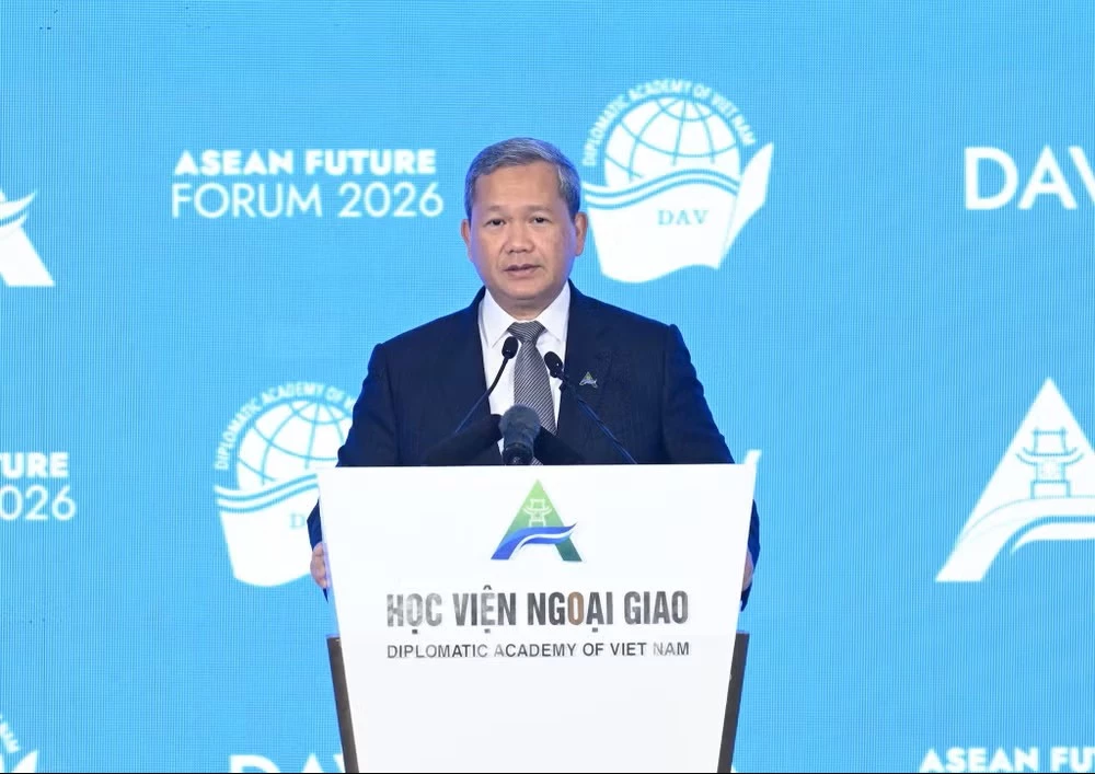 Thủ tướng Vương quốc Campuchia Hun Manet phát biểu tại Diễn đàn. (Ảnh TRẦN HẢI)