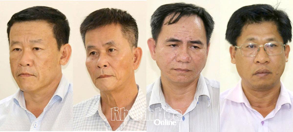 4 bị can bị bắt tạm giam (từ trái qua): Trần Huỳnh Kiến Trúc, Đỗ Ngọc Quang, Nguyễn Hữu Tân, Hán Tấn Vĩnh An.