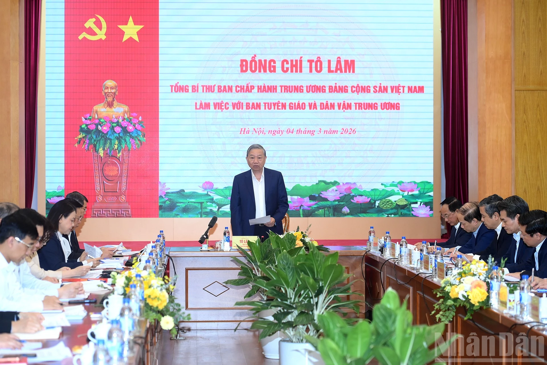 Tổng Bí thư Tô Lâm﻿ phát biểu chỉ đạo tại cuộc làm việc với Ban Tuyên giáo và Dân vận Trung ương. _Ảnh: nhandan.vn

