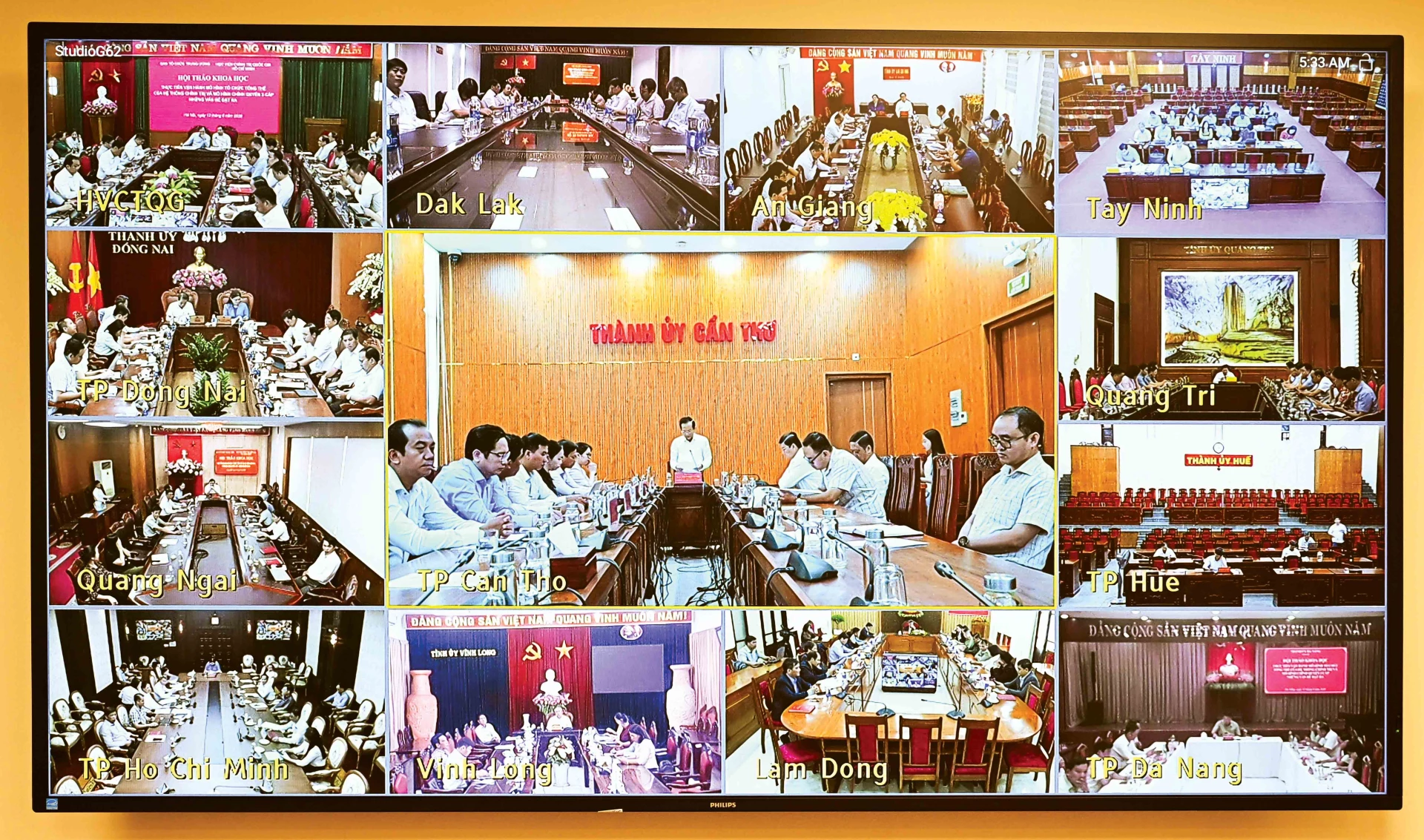 Hội thảo được kết nối trực tuyến tới nhiều tỉnh ủy, thành ủy.