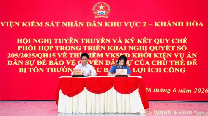 Viện Kiểm sát nhân dân khu vực 2 - Khánh Hòa và UBND xã Nam Cam Ranh: Ký kết quy chế phối hợp thực hiện Nghị quyết số 205 của Quốc hội