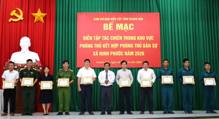 Bế mạc diễn tập tác chiến trong khu vực phòng thủ xã Ninh Phước năm 2026