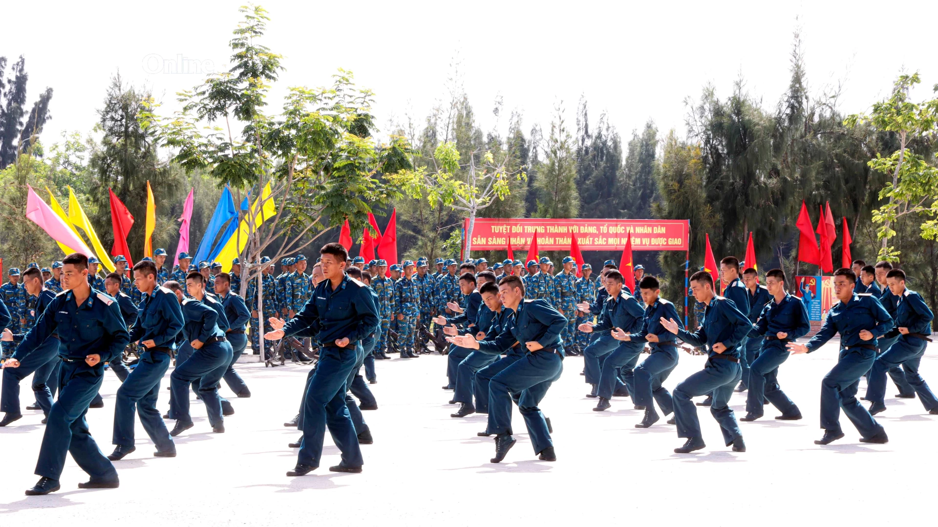 Chiến sĩ mới biểu diễn võ thuật.