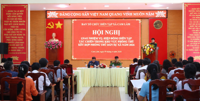 Hội nghị giao nhiệm vụ, hiệp đồng diễn tập tác chiến trong khu vực phòng thủ xã Cam Lâm năm 2026