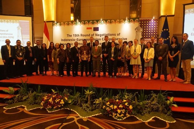 Các quan chức Indonesia và EU tại vòng đàm phán thứ 15 về IEU-CEPA tại Yogyakarta từ ngày 10-14/7/2023. (Nguồn: Antara)

