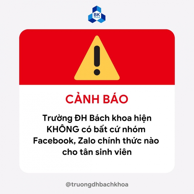 Trường Đại học Bách khoa TPHCM thông tin cảnh báo để tân sinh viên và phụ huynh cảnh giác - Ảnh: VGP/NN