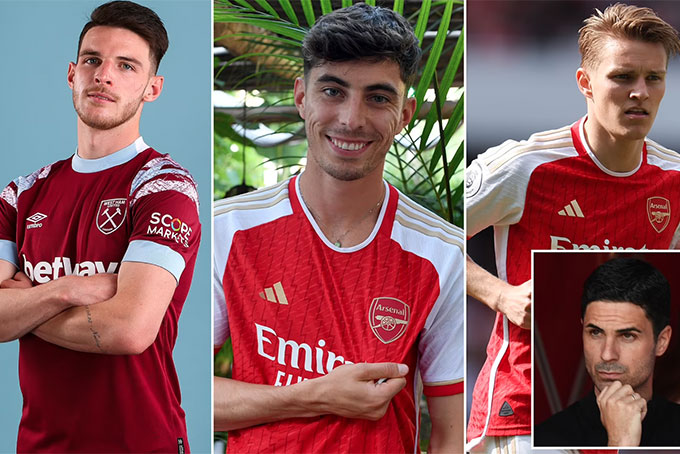 Declan Rice, Kai Havertz và Martin Odegaard, hàng tiền vệ của Mikel Arteta trong mùa giải mới 2023 - 2024.