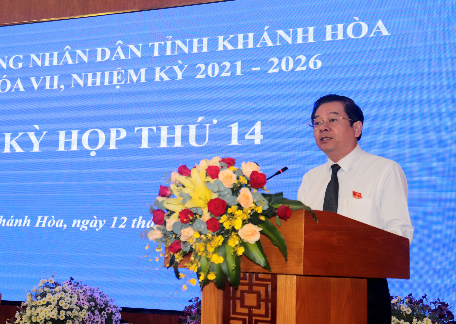 Ông Trần Mạnh Dũng phát biểu khai mạc kỳ họp thứ 14, HĐND tỉnh khóa VII
