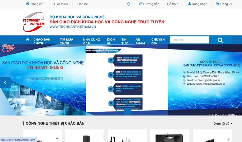 Sàn giao dịch khoa học và công nghệ trực tuyến có địa chỉ tại https://techmartvietnam.vn