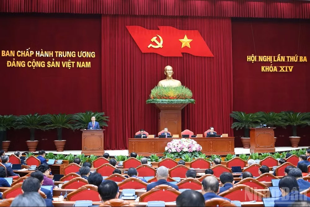Hội nghị lần thứ ba Ban Chấp hành Trung ương Đảng Cộng sản Việt Nam khóa XIV. (Ảnh: ĐĂNG KHOA)