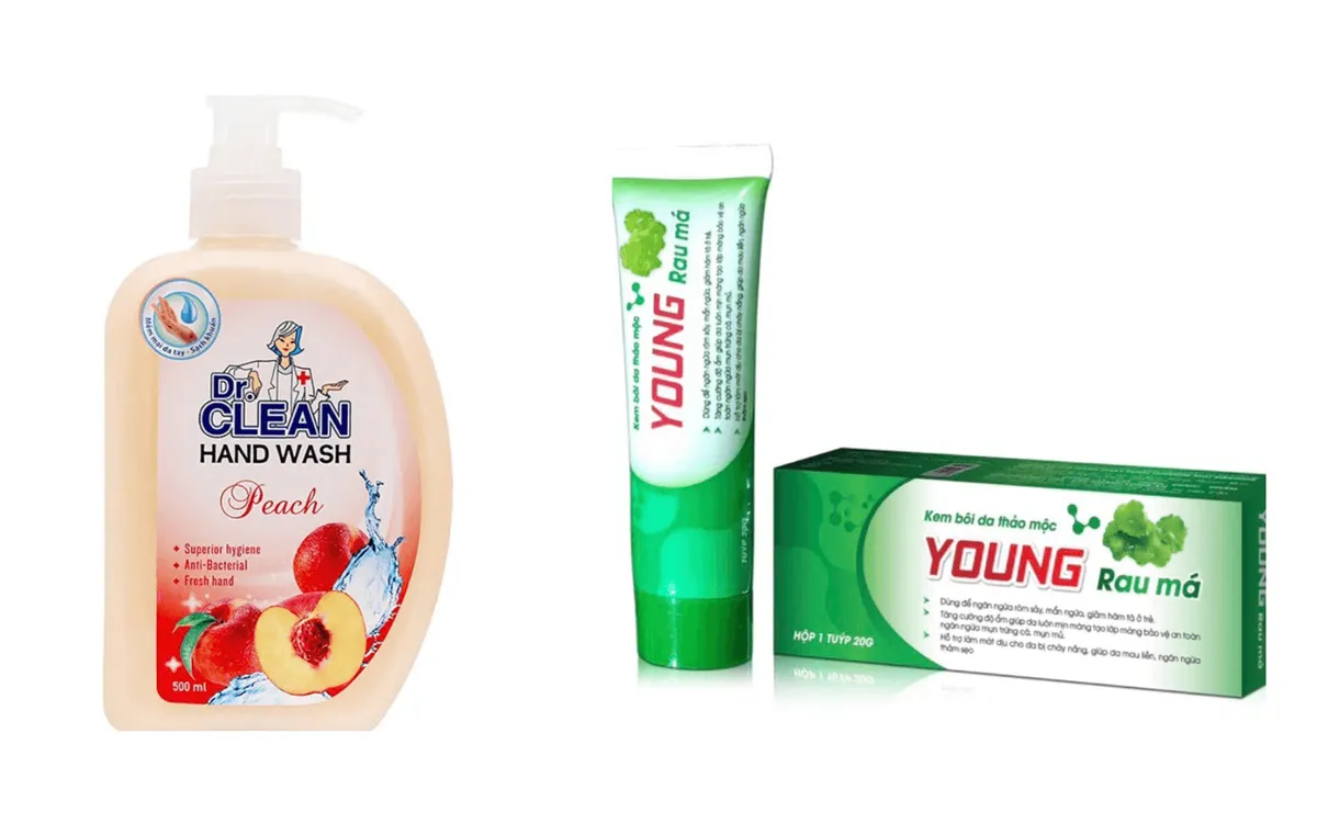 Hai lô mỹ phẩm Dr. Clean và kem Young Rau Má bị Bộ Y tế yêu cầu thu hồi trên toàn quốc. Ảnh: Bộ Y tế