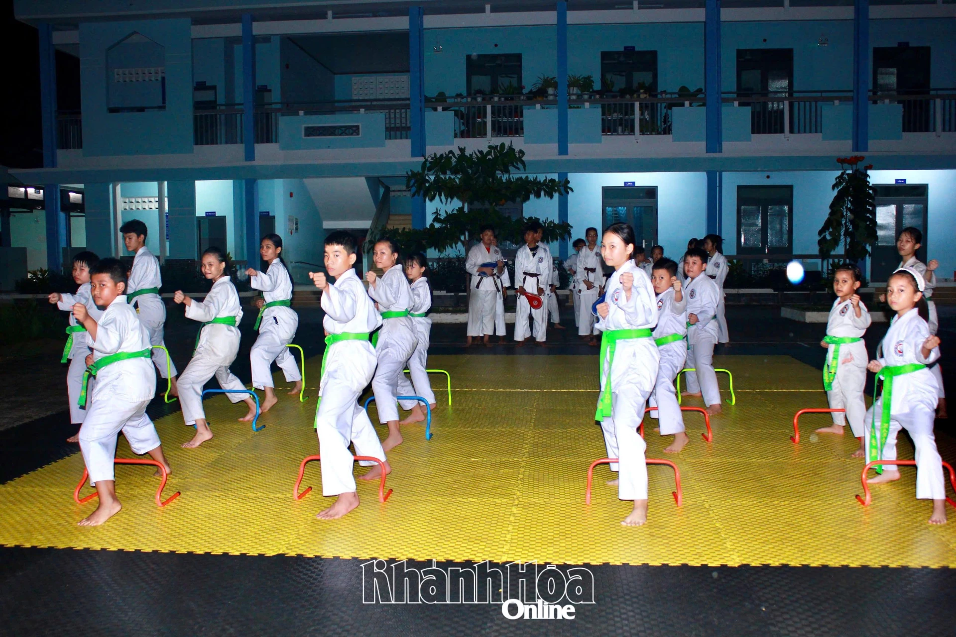 Học viên lớp Karatedo ở Trường Tiểu học Diên Lạc say mê tập luyện.