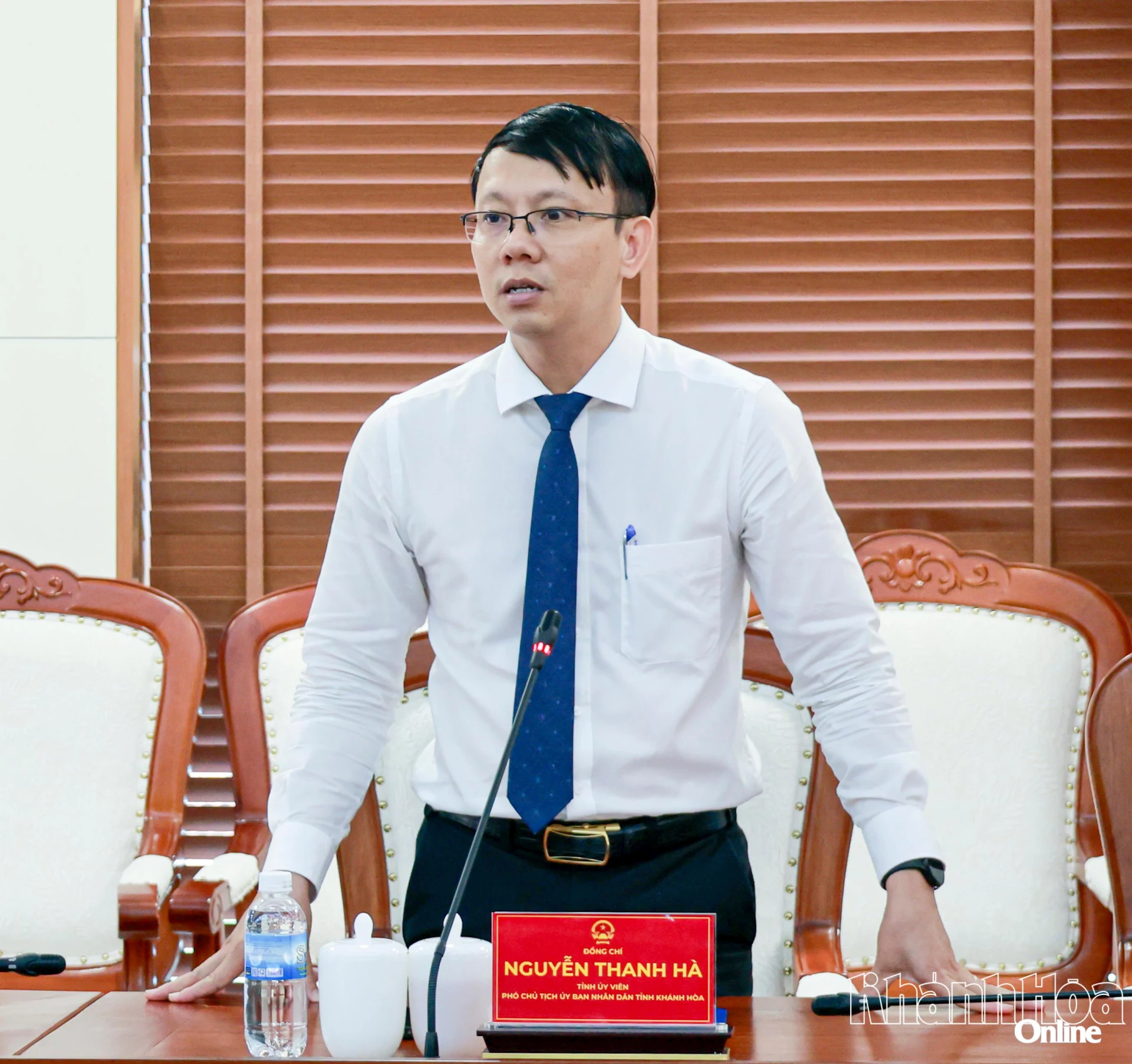 Đồng chí Nguyễn Thanh Hà phát biểu tại Lễ công bố công tác cán bộ.