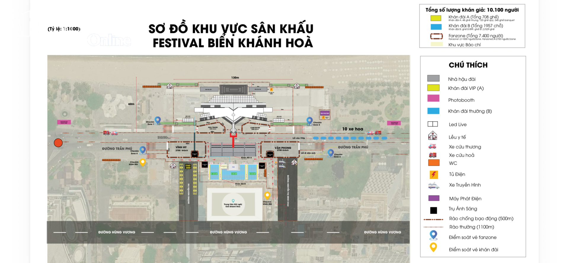 Sơ đồ bố trí khu vực khán đài và các bộ phận.