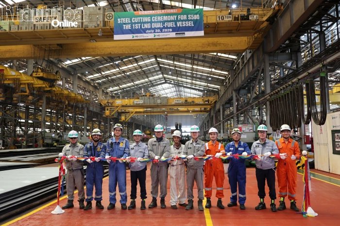 Công ty TNHH Đóng tàu HD Hyundai Việt Nam khởi công đóng mới tàu chở dầu nhiên liệu kép LNG LR2 trọng tải 115.000 tấn