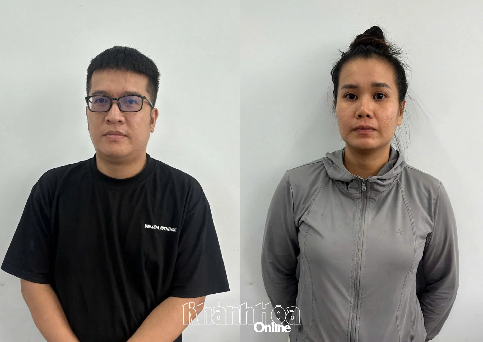 Hai đối tượng Quang và Trinh tại cơ quan công an.