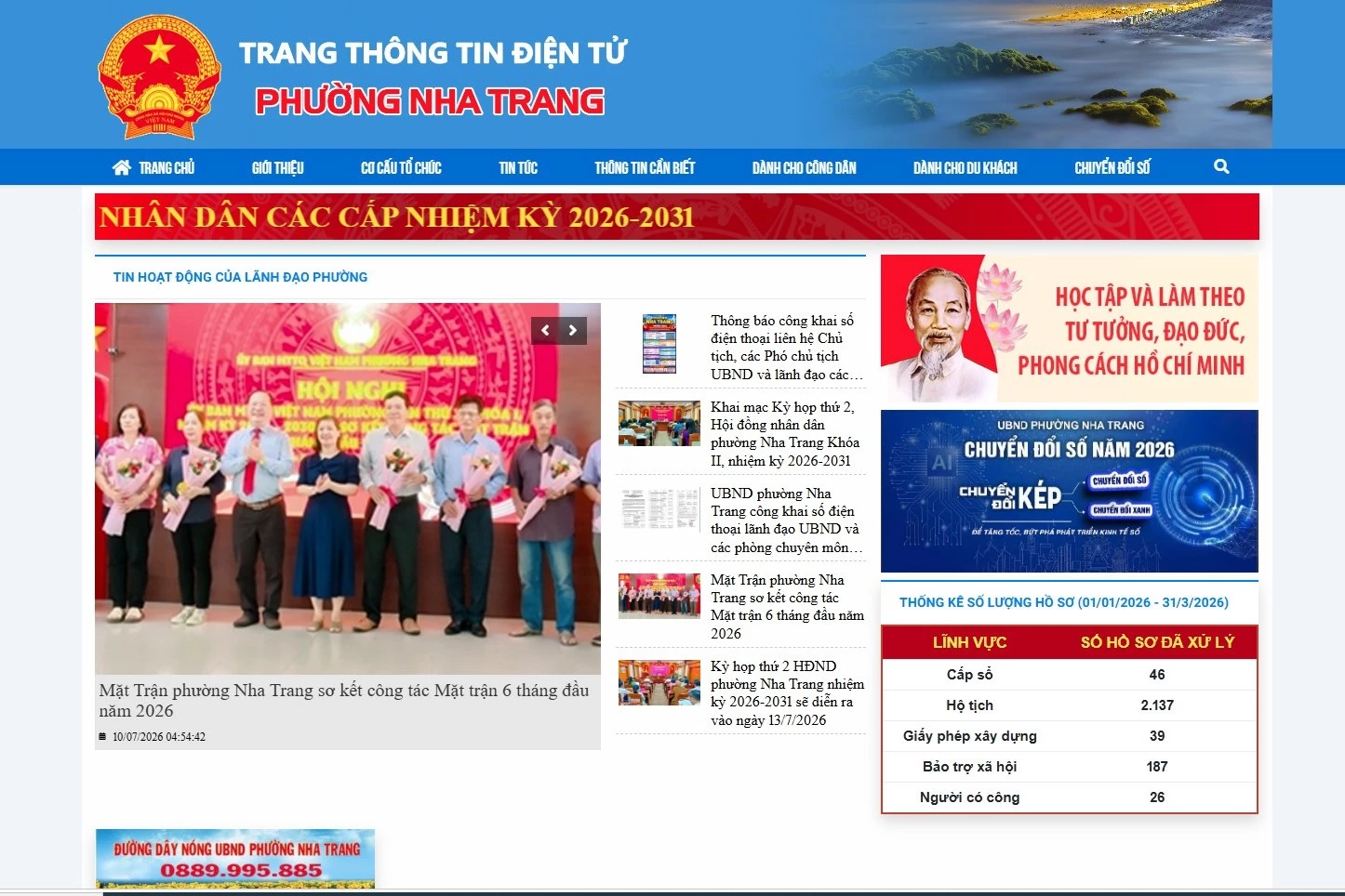 Giao diện Trang thông tin điện tử phường Nha Trang.