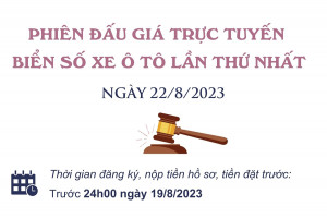 Phiên đấu giá trực tuyến biển số xe ô tô lần thứ nhất tổ chức vào ngày 22/8/2023