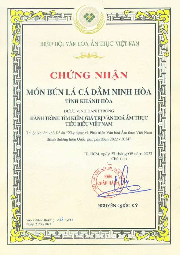 Ninh Hoa fish fillet rice noodle soup honored by VCCA
